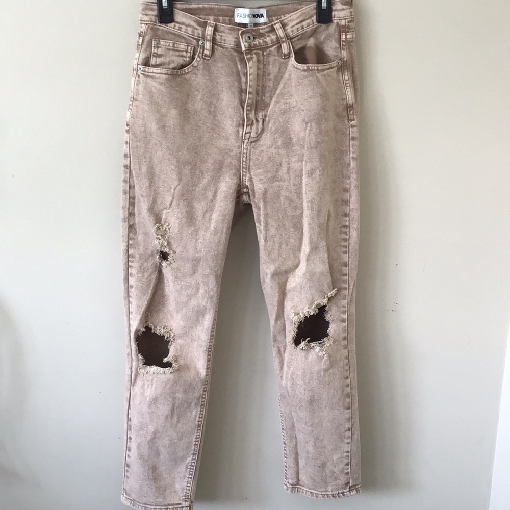 Fashion Nova Distressed Tan Jeans